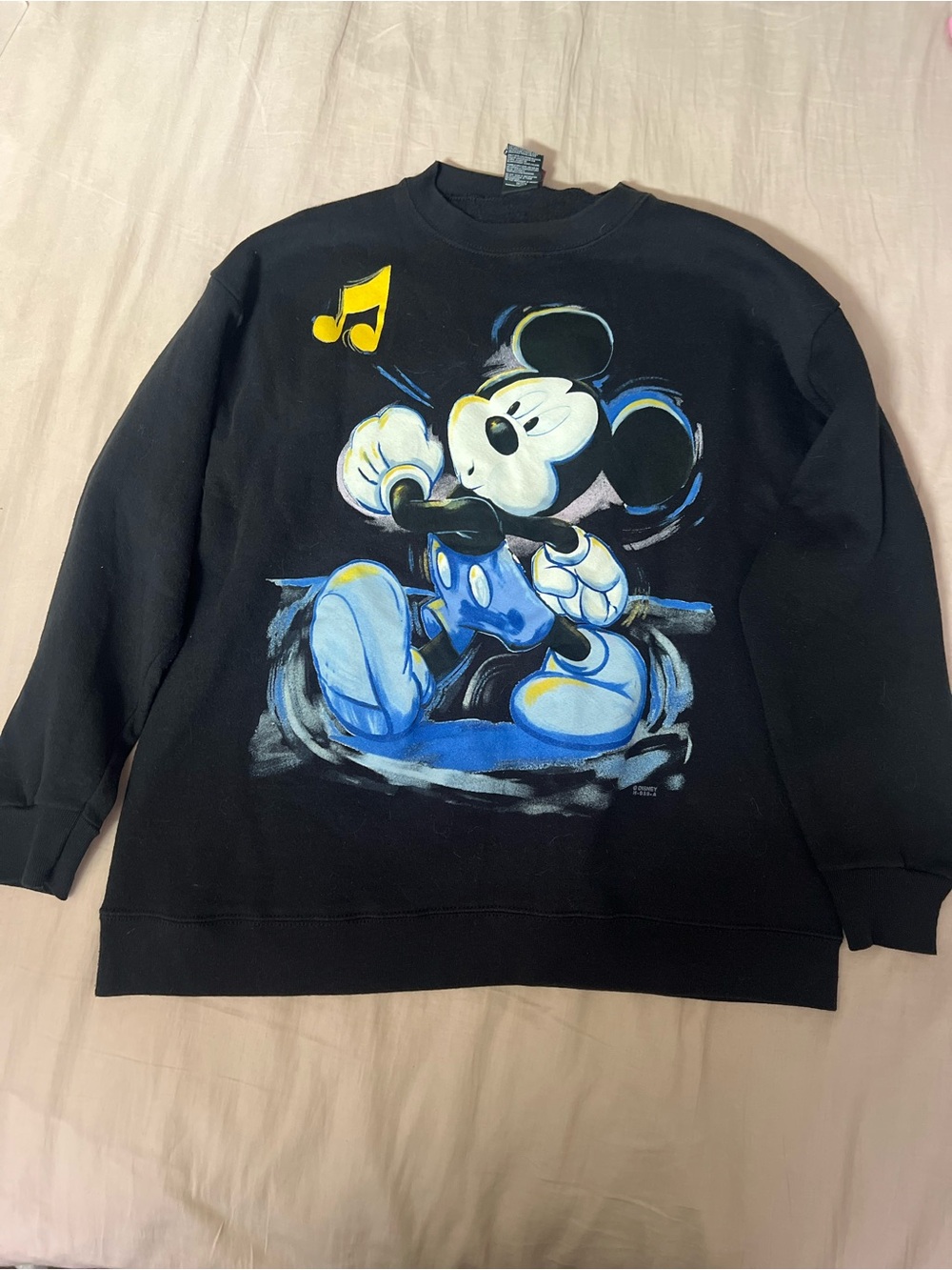 Black Mickey Mouse Graphic Crewneck Sweatshirt with Blue & Yellow Accent
